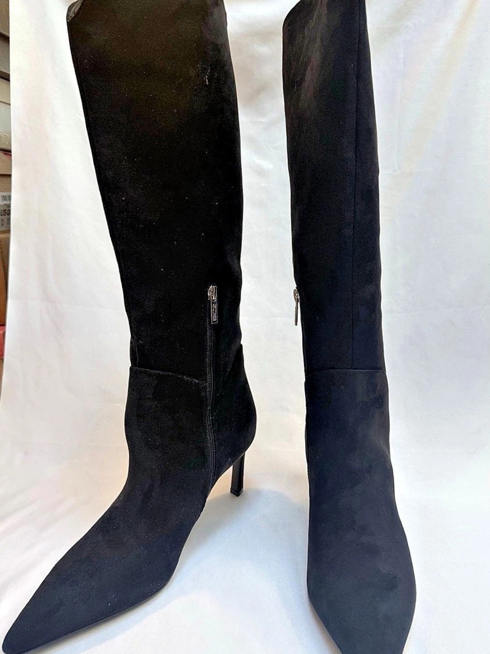 NEW GUESS Palisa3 Black Faux Suede Knee High Boots Pointed Toe Zip Womens 11m